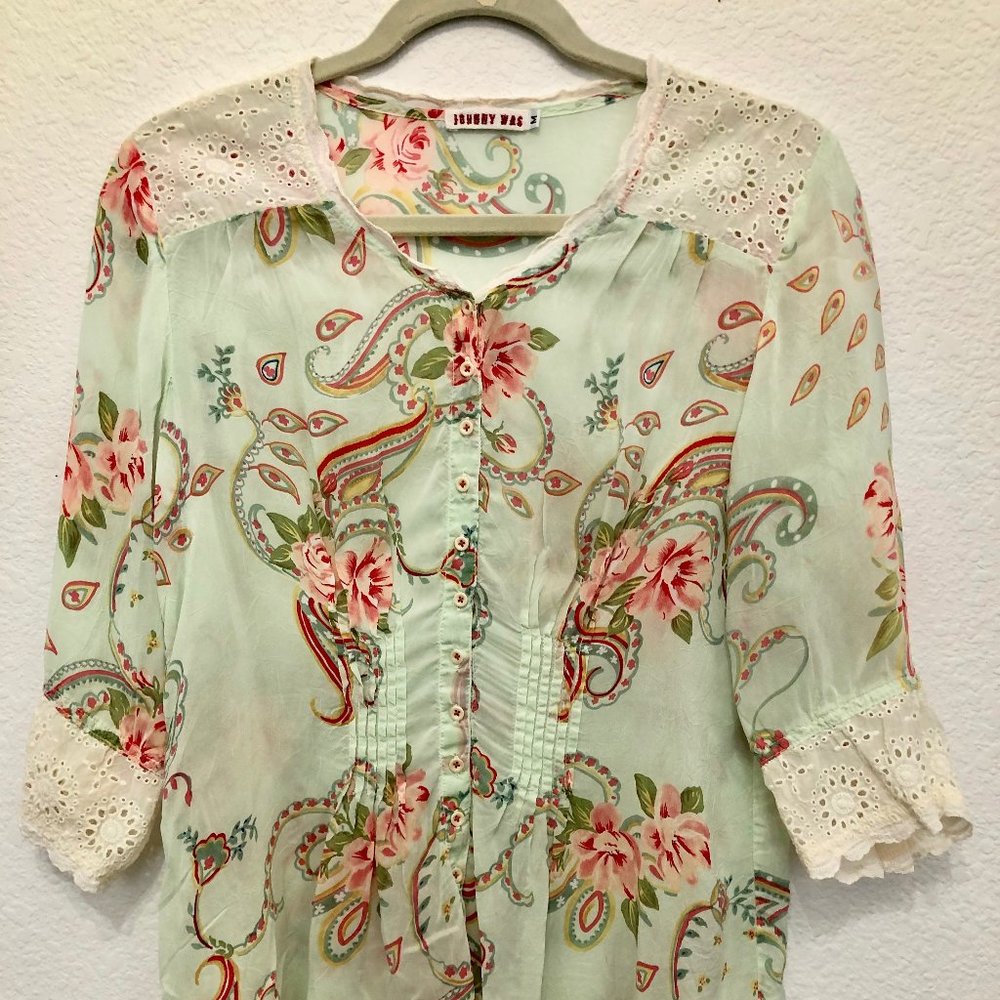 Johnny Was Floral Green  long sleeve shirt